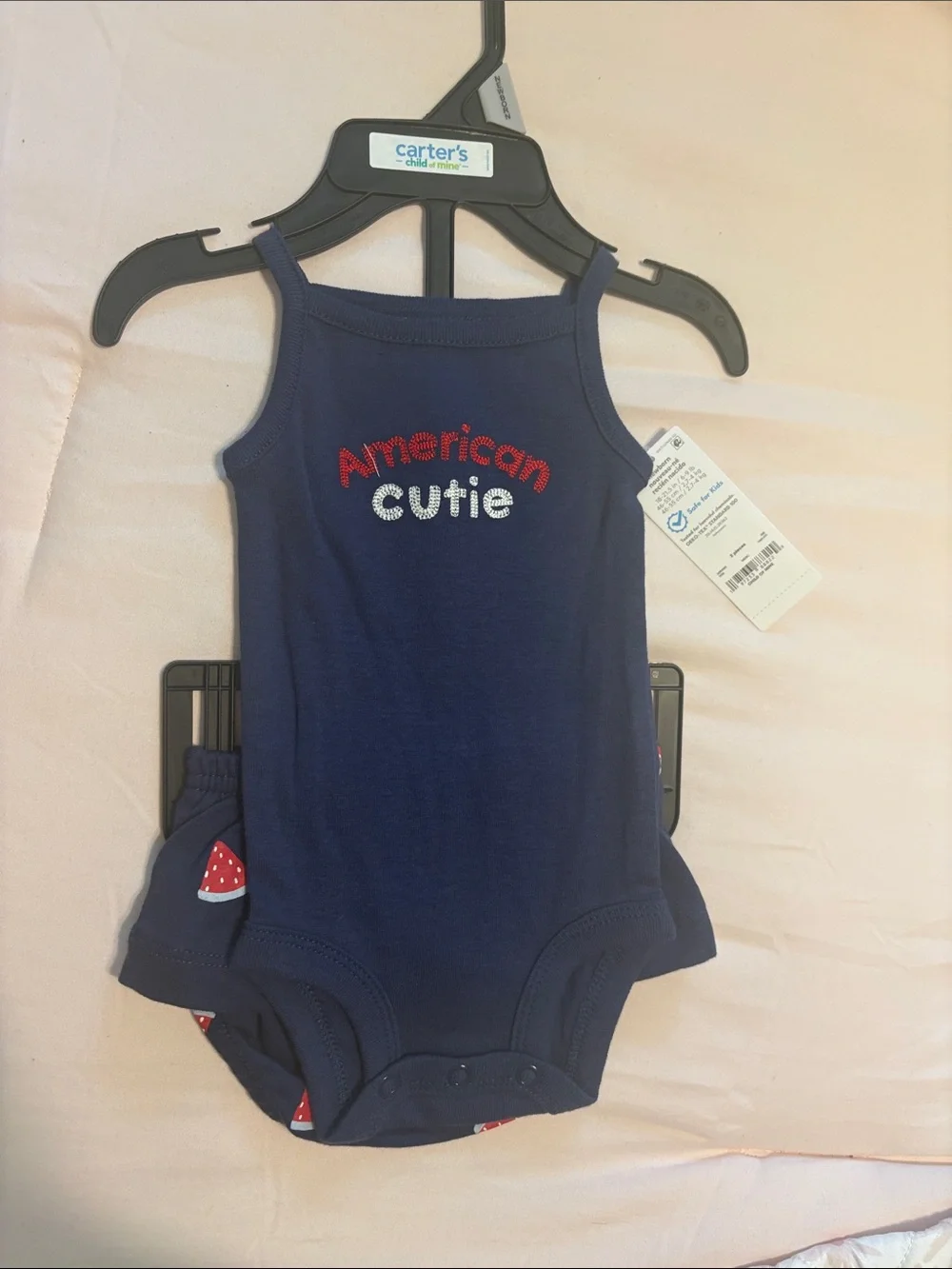 Carter's Navy Tank One-Piece with Red & White Embroidered Text